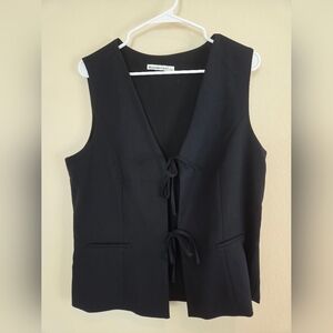Black Sleeveless Vest with Tie Front
